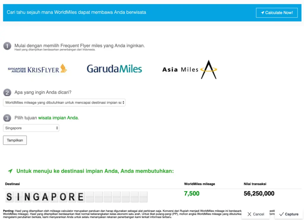 Calculator Miles di Kartu Kredit