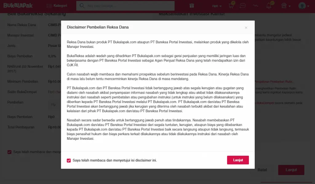 Disclaimer Reksadana Bukalapak