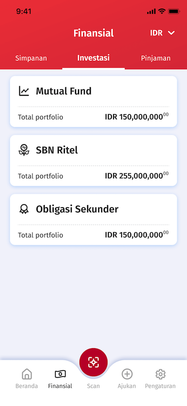 Sejumlah pilihan penempatan dana dan investasi disediakan secara online lewat aplikasi One Mobile, antara lain, adalah Deposito, Reksadana dan obligasi