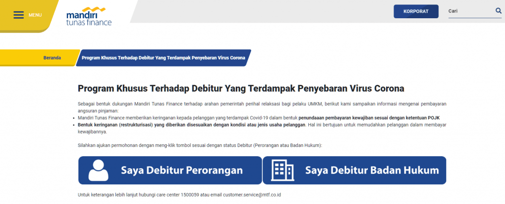 Restrukturisasi Covid-19 Mandiri Tunas Finance