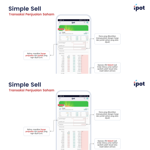 Masuk ke aplikasi IPOT, lalu Klik menu Stock yang ada di Home Page, lalu pilih Simple Sell