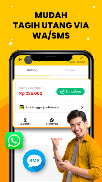 Kirim pengingat hutang piutang ke pelanggan atau supplier via WhatsApp & SMS