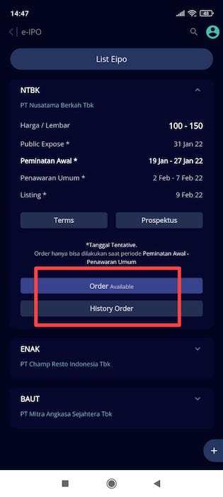 Klik Order Pesan IPO IPOT