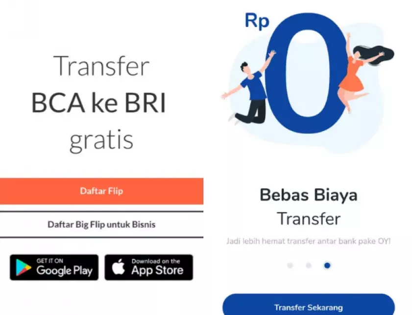 FLIP vs OY! Indonesia Transfer Kirim Uang Biaya Gratis